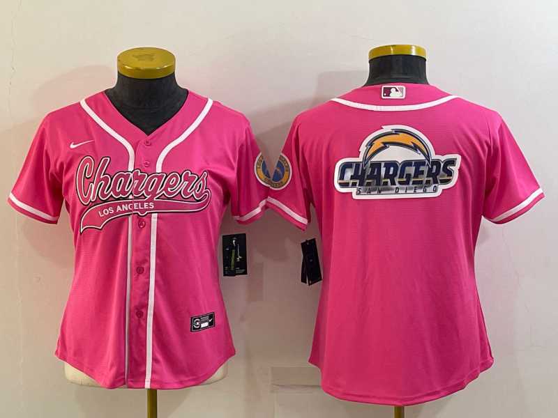 Womens Los Angeles Chargers Pink Team Big Logo With Patch Cool Base Stitched Baseball Jersey